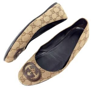 Gucci GG Logo Monogram Supreme Guccissima Brown Canvas Ballet Flat Shoes EU 37.5